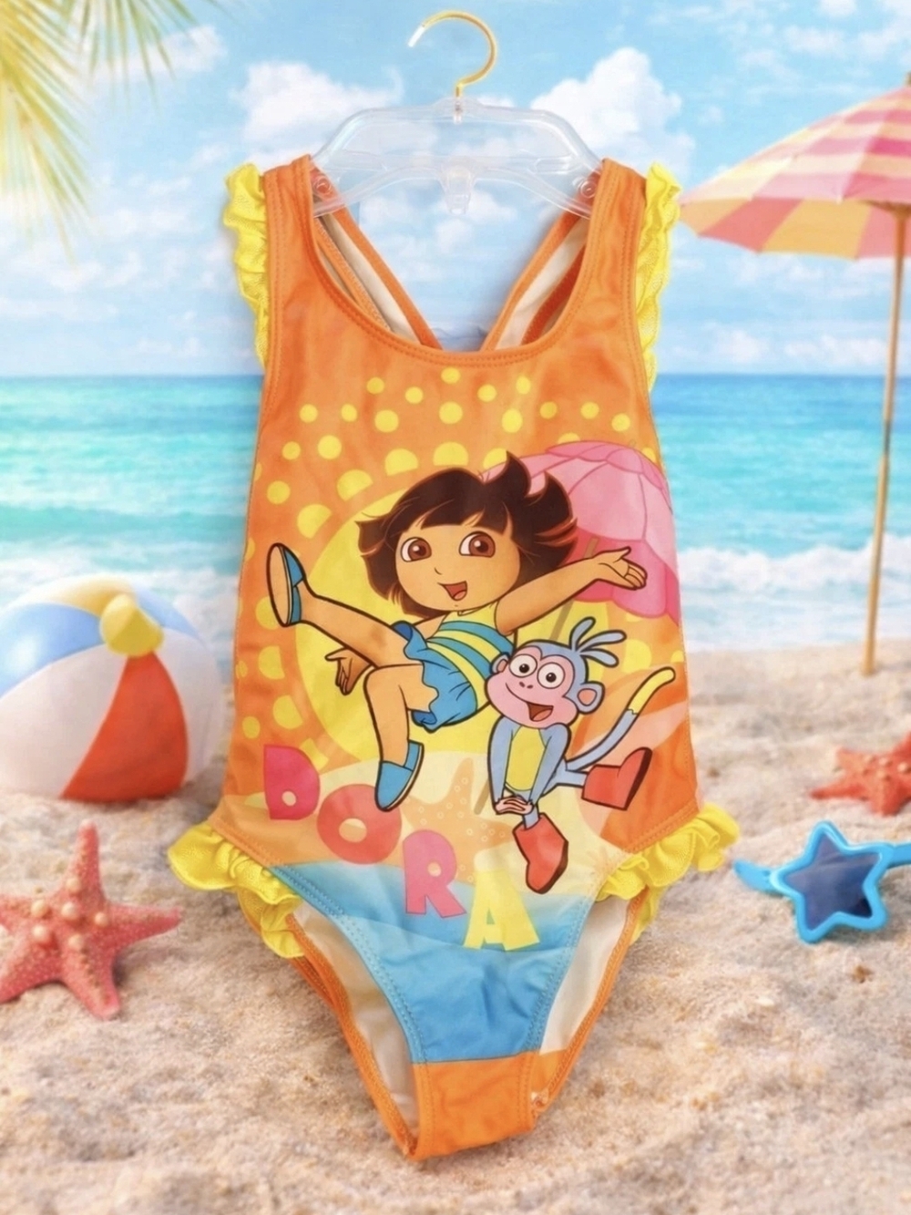 Nickelodeon Dora Orange Yellow Blue One-Piece Swimsuit